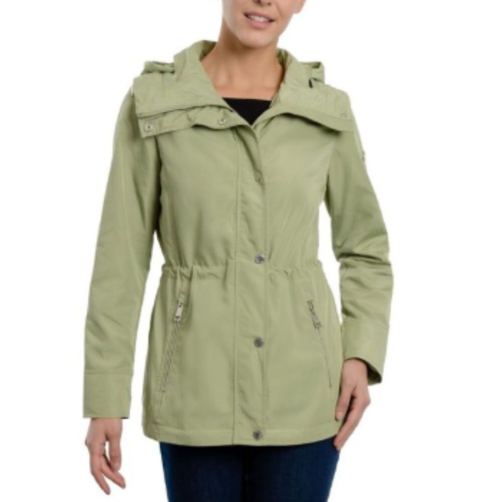Michael Kors Green Hooded Anorak Utility Rain Jacket Coat 0X XL Jetsetter Chic